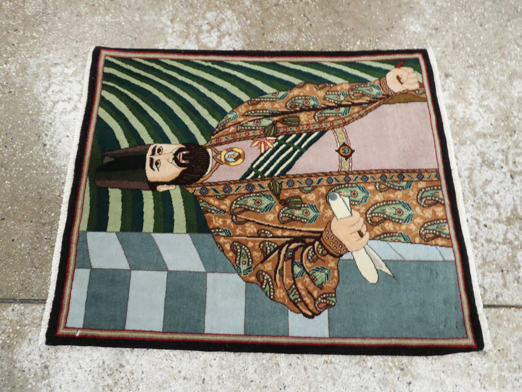 Vintage Persian Tabriz Pictorial Rug (Pair: 2 of 2), No.28094 - Staging