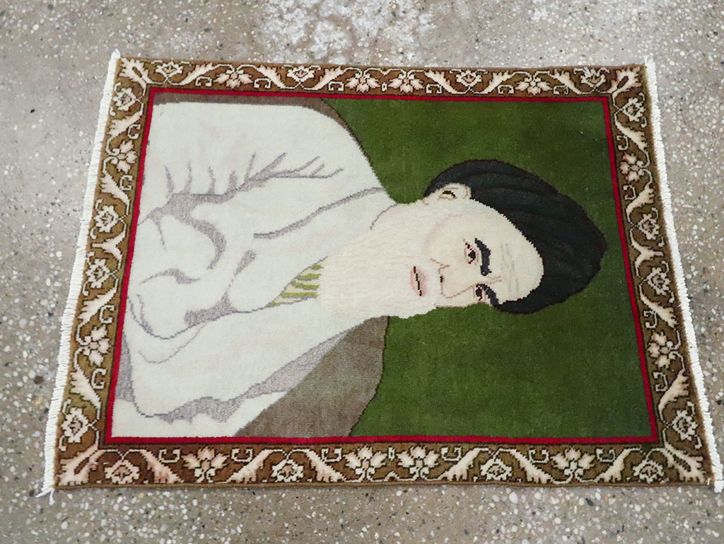 Vintage Persian Tabriz Pictorial Rug, No.28100 - Staging