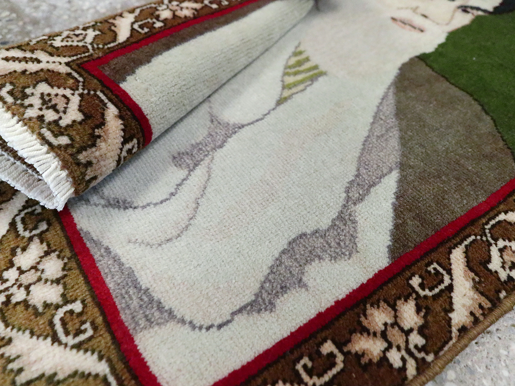 Vintage Persian Tabriz Pictorial Rug, No.28100 - Staging