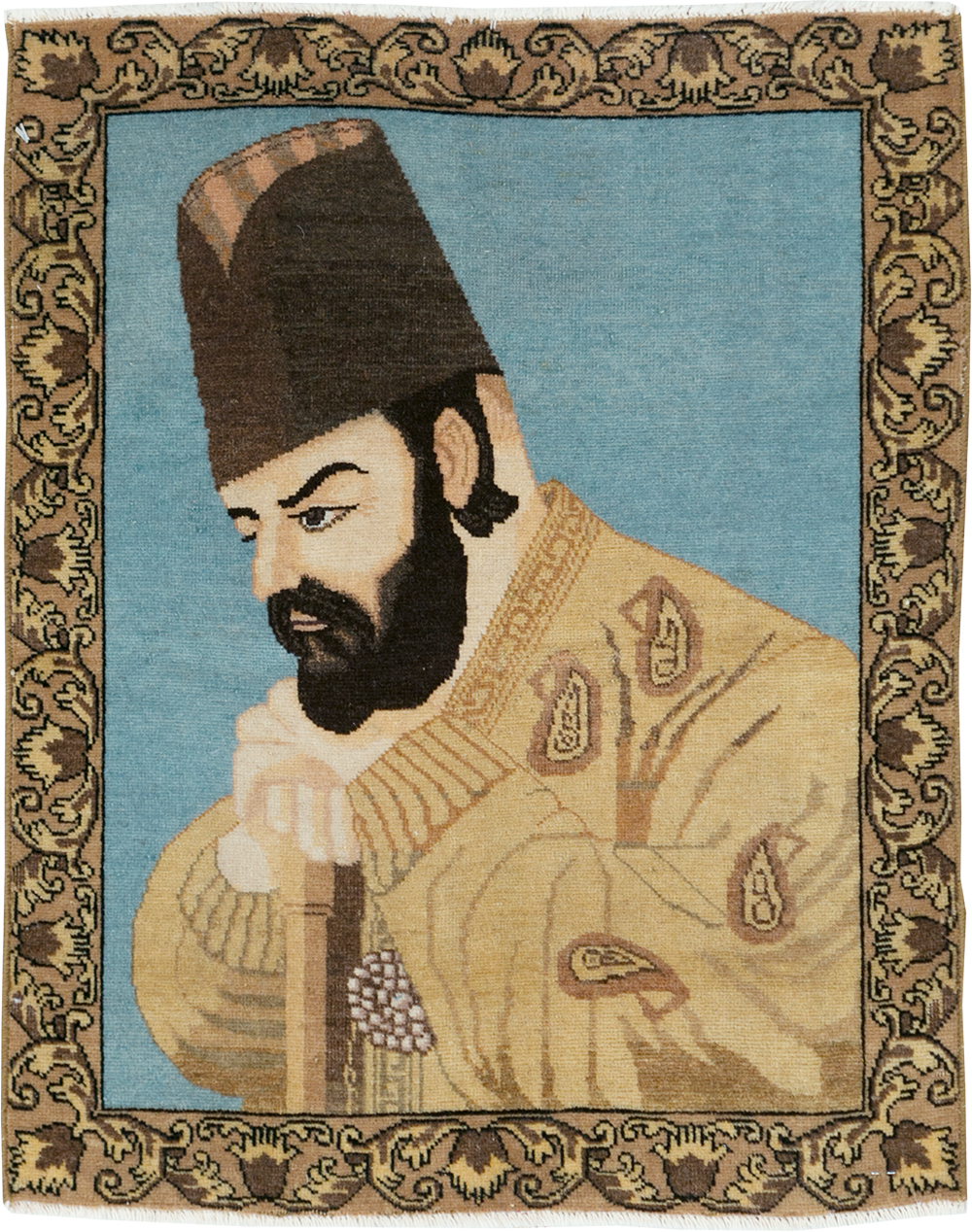 Vintage Persian Tabriz Pictorial Rug, No.28102 - Staging