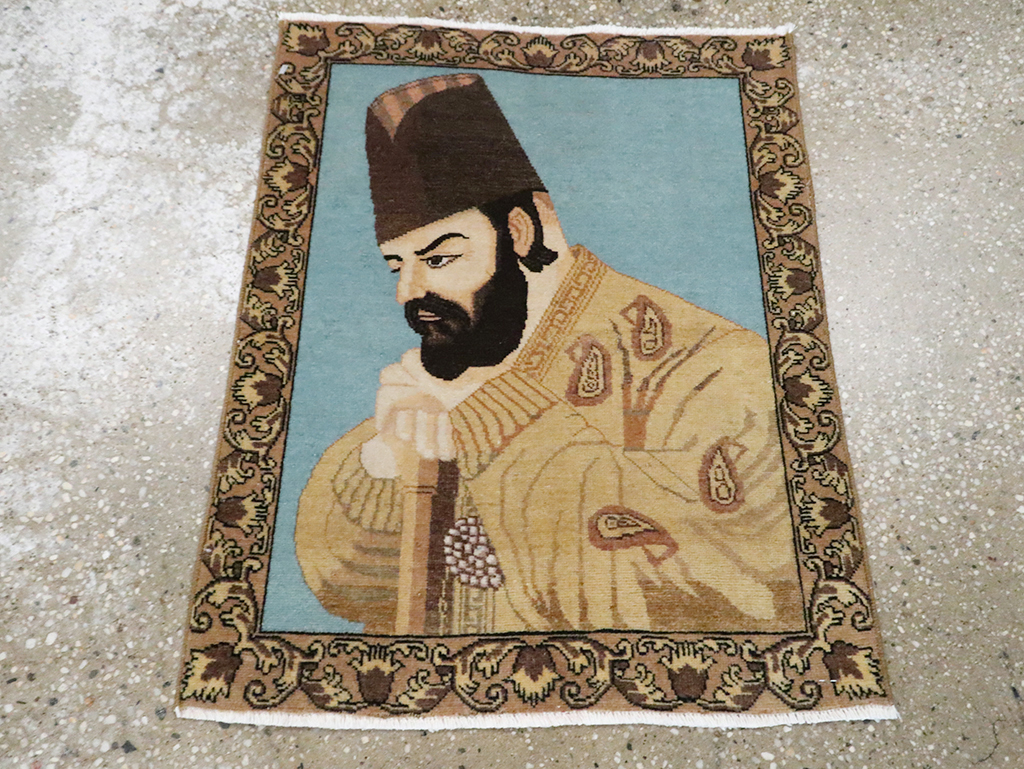 Vintage Persian Tabriz Pictorial Rug, No.28102 - Staging