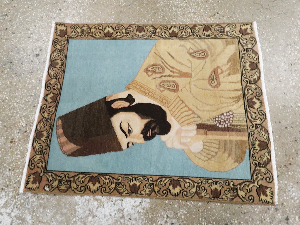 Vintage Persian Tabriz Pictorial Rug, No.28102 - Staging