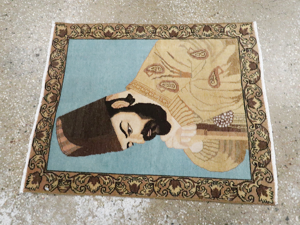 Vintage Persian Tabriz Pictorial Rug, No.28102 - Staging