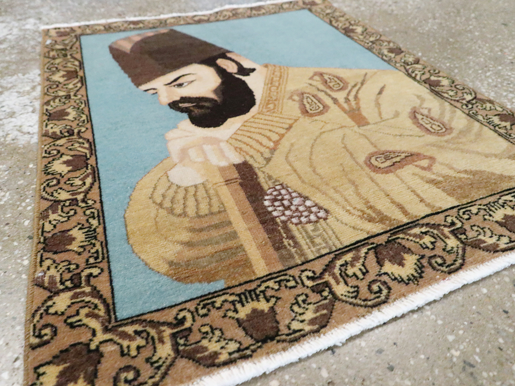 Vintage Persian Tabriz Pictorial Rug, No.28102 - Staging