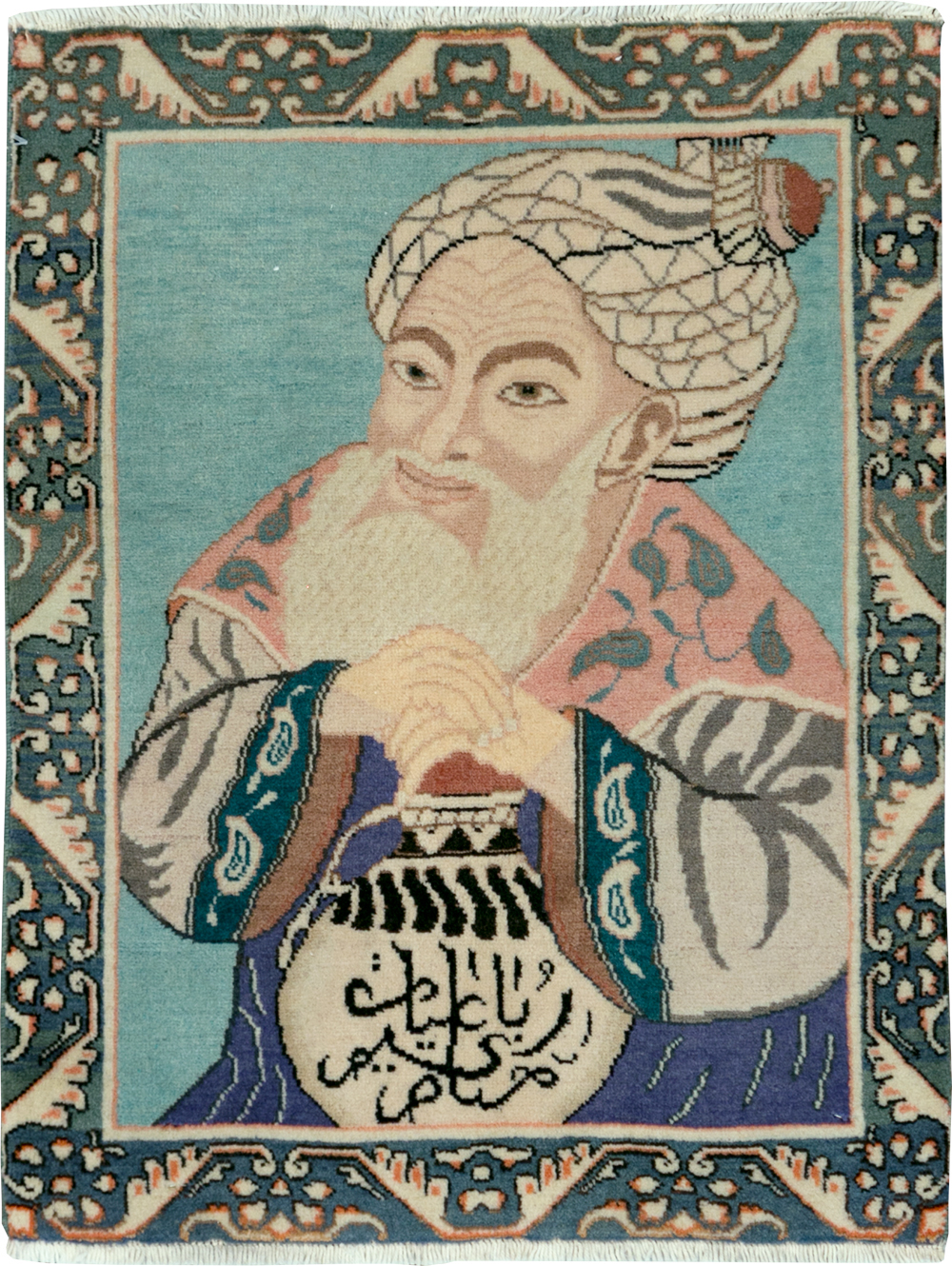 Vintage Persian Tabriz Pictorial Rug, No.28103 - Staging