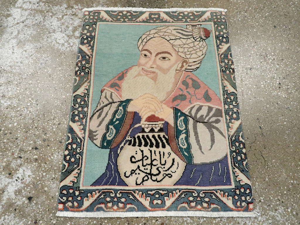 Vintage Persian Tabriz Pictorial Rug, No.28103 - Staging