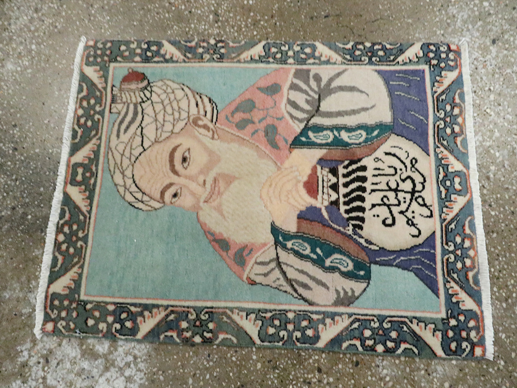 Vintage Persian Tabriz Pictorial Rug, No.28103 - Staging