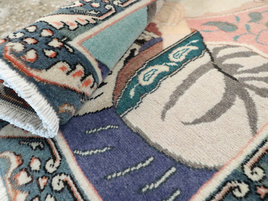 Vintage Persian Tabriz Pictorial Rug, No.28103 - Staging