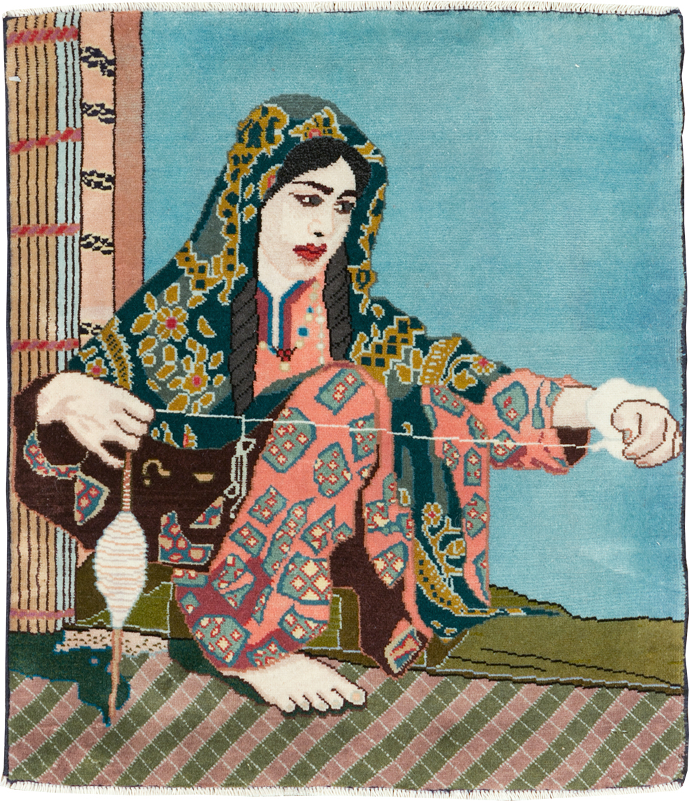 Vintage Persian Tabriz Pictorial Rug, No.28104 - Staging