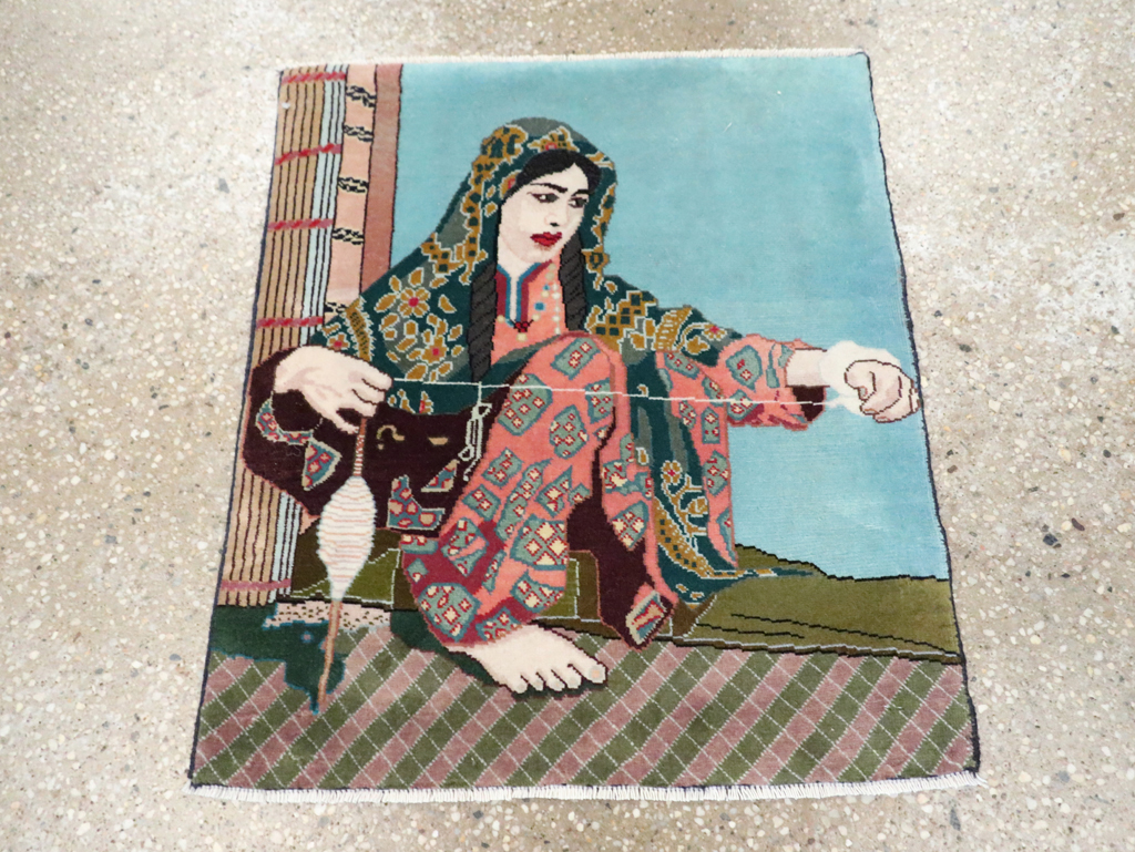 Vintage Persian Tabriz Pictorial Rug, No.28104 - Staging
