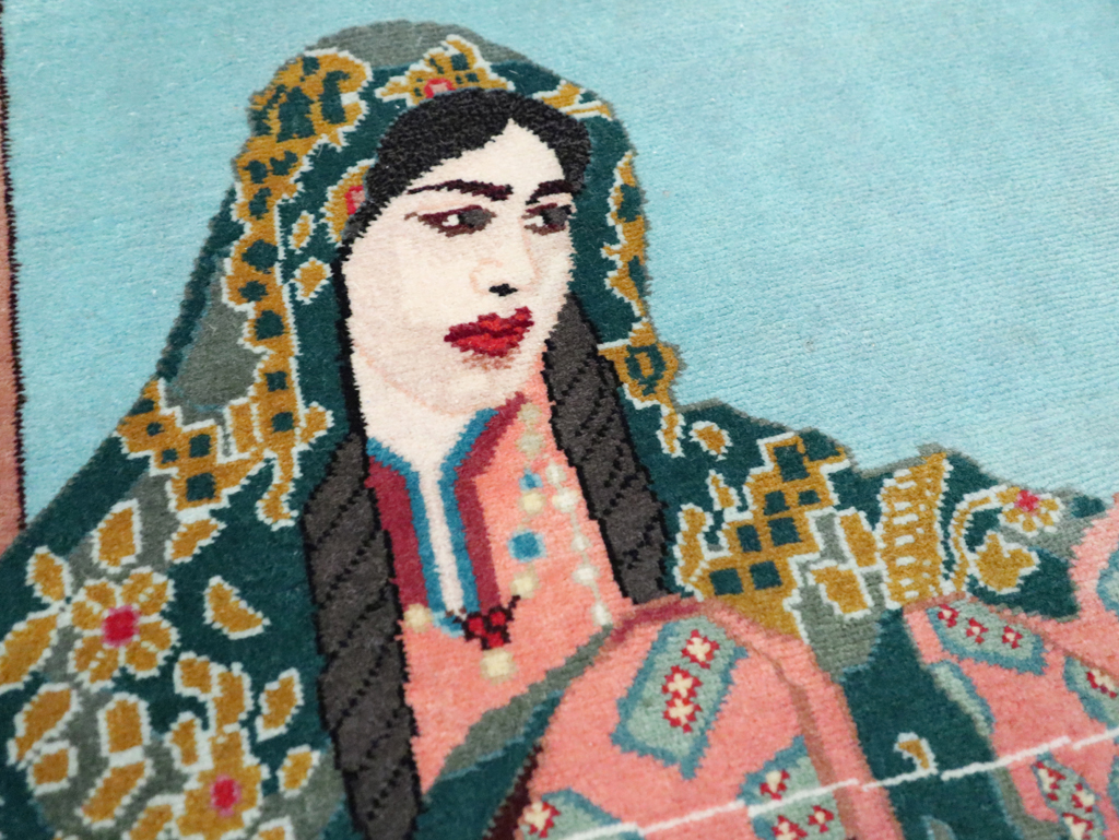 Vintage Persian Tabriz Pictorial Rug, No.28104 - Staging