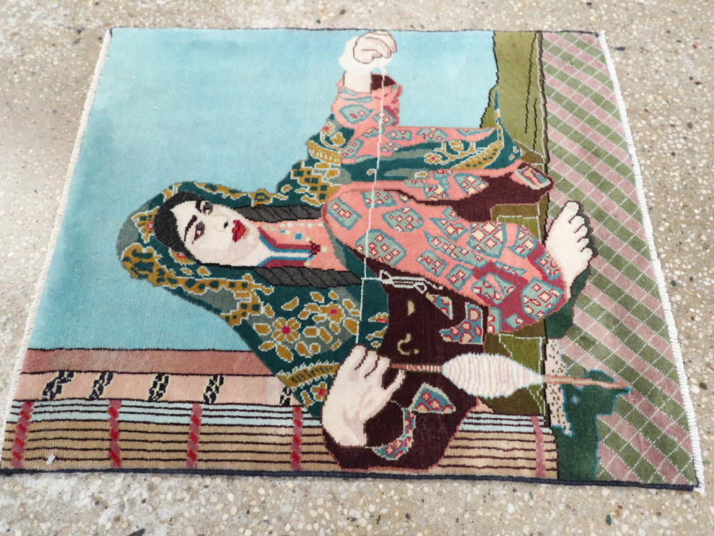 Vintage Persian Tabriz Pictorial Rug, No.28104 - Staging