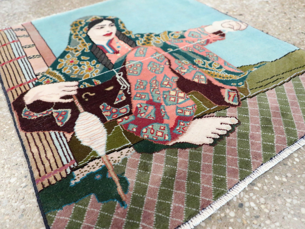 Vintage Persian Tabriz Pictorial Rug, No.28104 - Staging