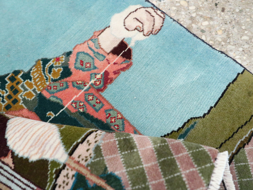 Vintage Persian Tabriz Pictorial Rug, No.28104 - Staging