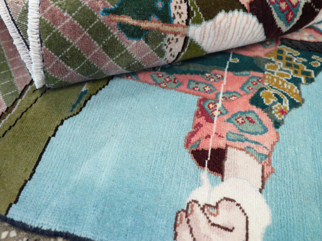 Vintage Persian Tabriz Pictorial Rug, No.28104 - Staging