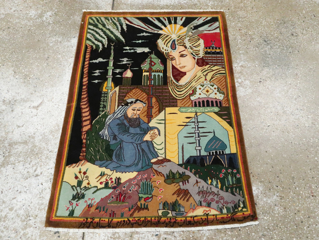 Vintage Persian Tabriz Pictorial Rug, No.28105 - Staging