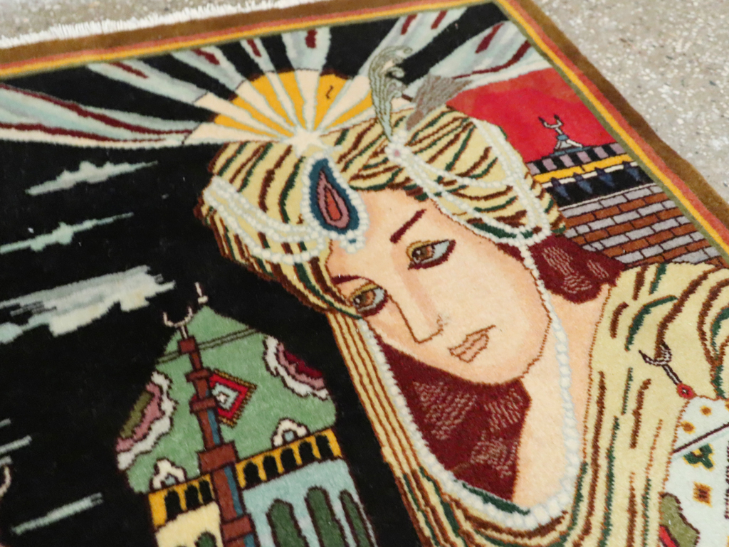 Vintage Persian Tabriz Pictorial Rug, No.28105 - Staging