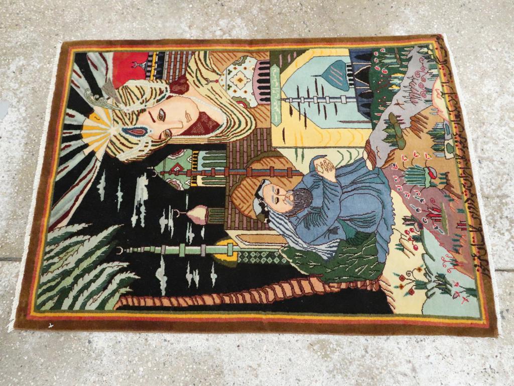 Vintage Persian Tabriz Pictorial Rug, No.28105 - Staging