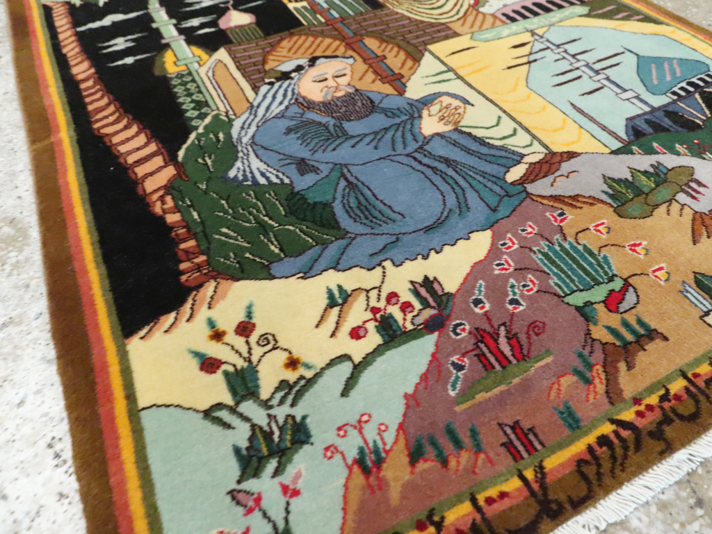 Vintage Persian Tabriz Pictorial Rug, No.28105 - Staging