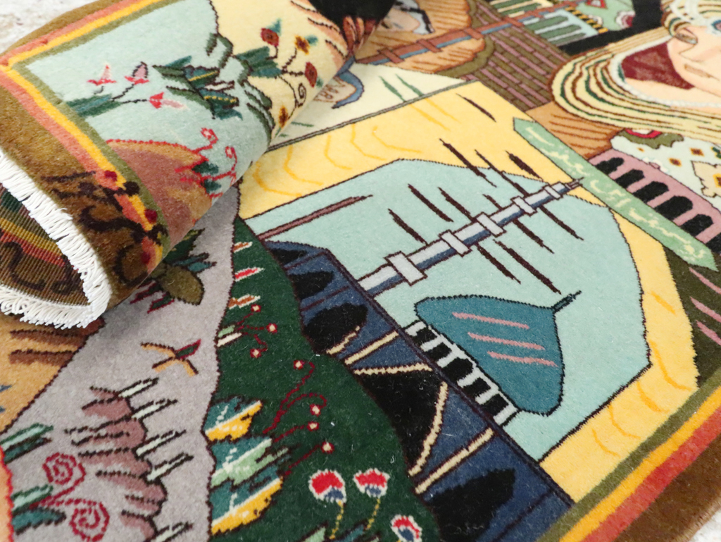 Vintage Persian Tabriz Pictorial Rug, No.28105 - Staging