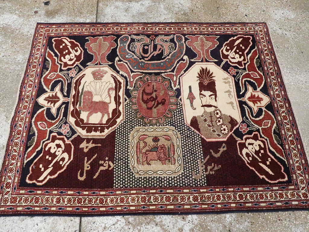 Vintage Persian Tabriz Pictorial Rug, No.28106 - Staging