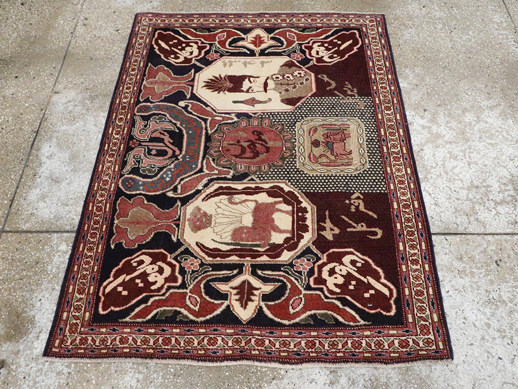 Vintage Persian Tabriz Pictorial Rug, No.28106 - Staging