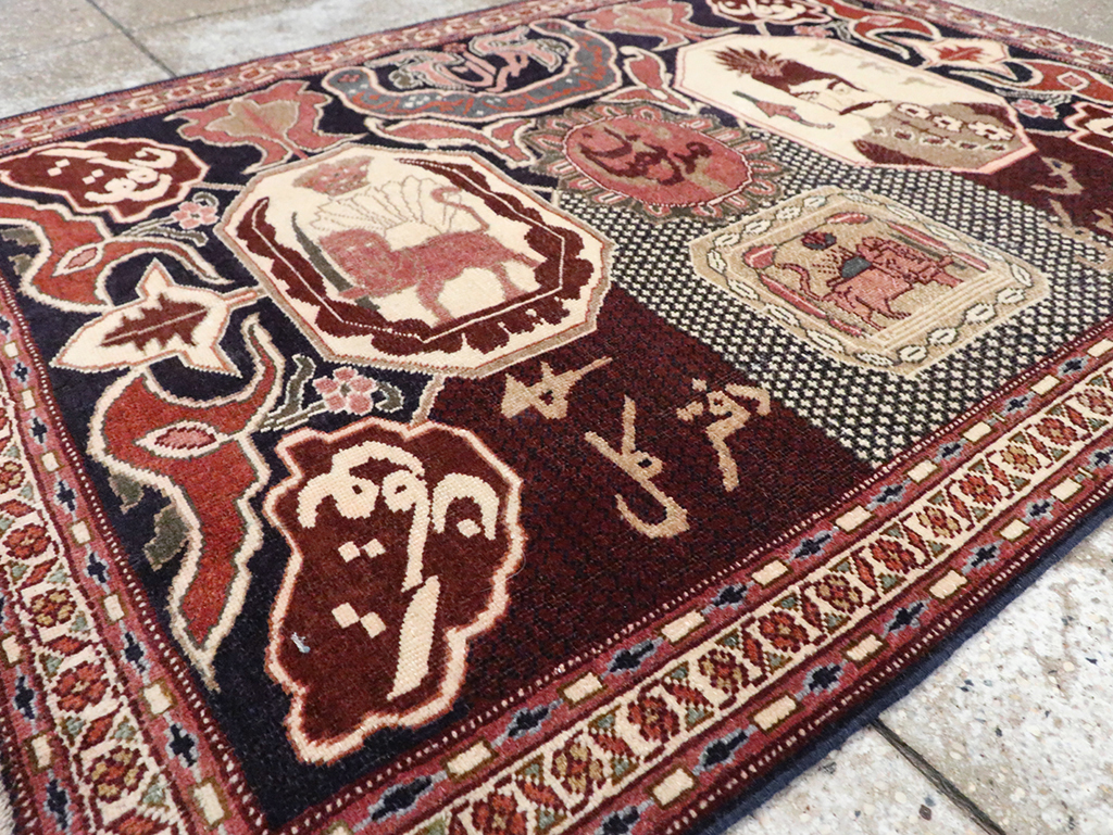 Vintage Persian Tabriz Pictorial Rug, No.28106 - Staging