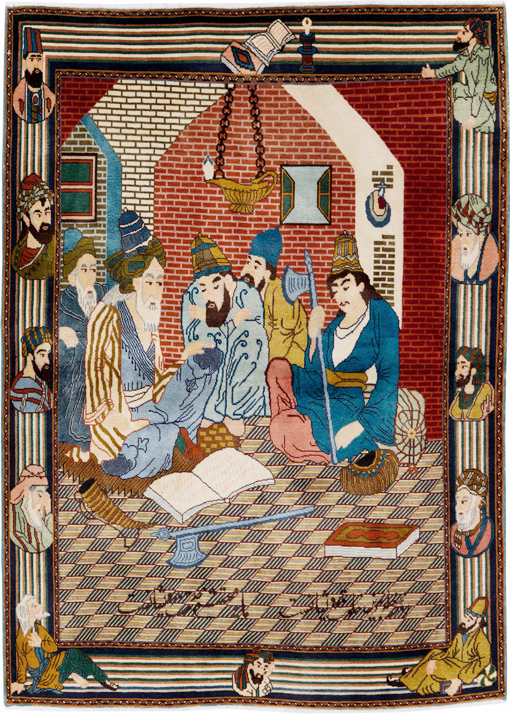 Vintage Persian Tabriz Pictorial Rug, No.28107 - Staging