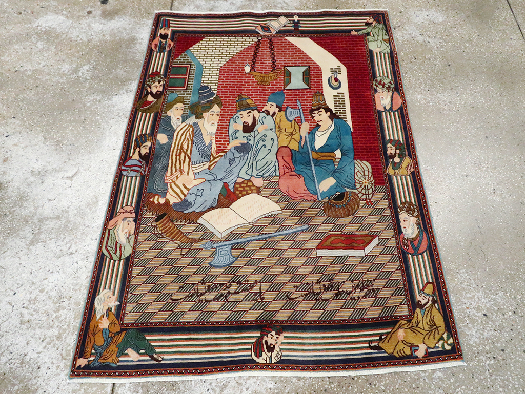 Vintage Persian Tabriz Pictorial Rug, No.28107 - Staging