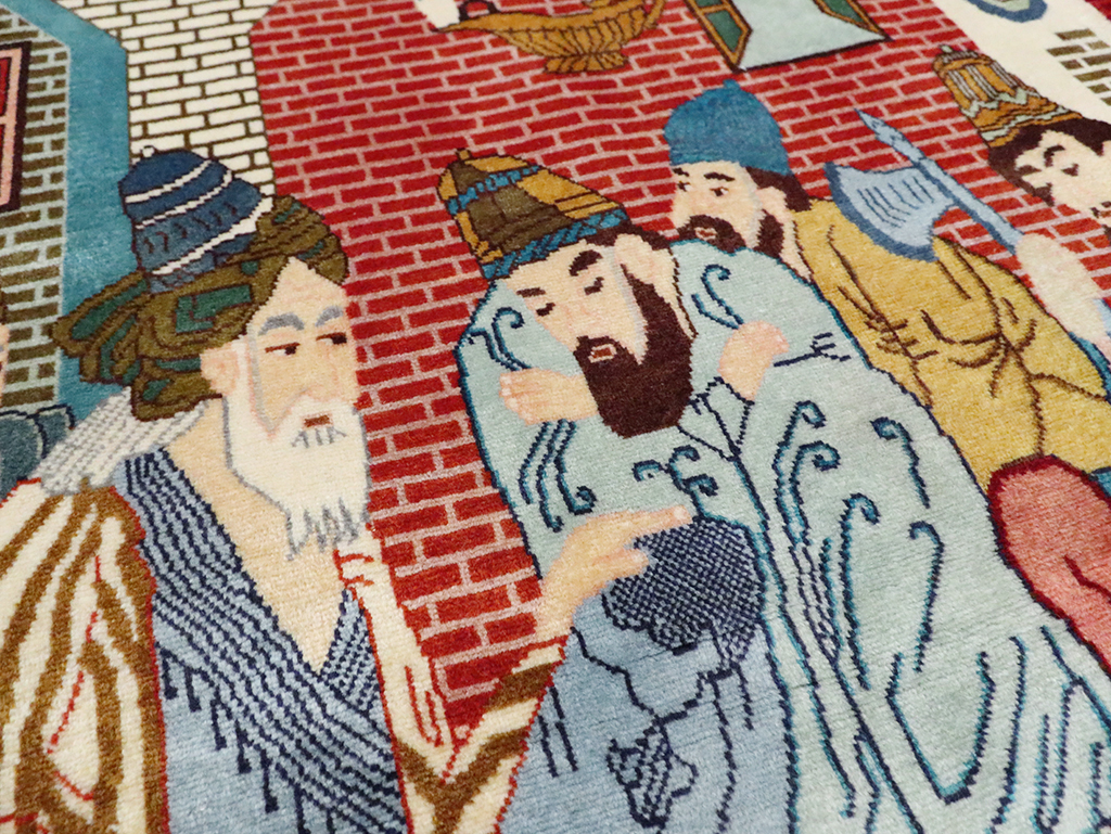 Vintage Persian Tabriz Pictorial Rug, No.28107 - Staging