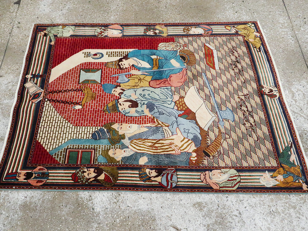 Vintage Persian Tabriz Pictorial Rug, No.28107 - Staging