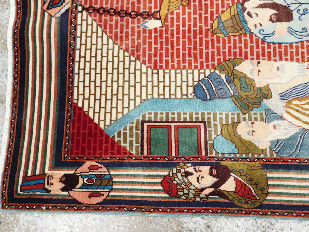Vintage Persian Tabriz Pictorial Rug, No.28107 - Staging
