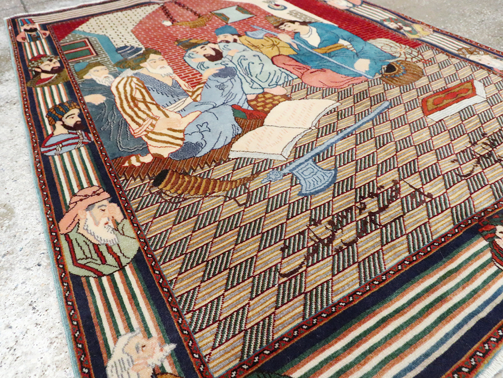 Vintage Persian Tabriz Pictorial Rug, No.28107 - Staging