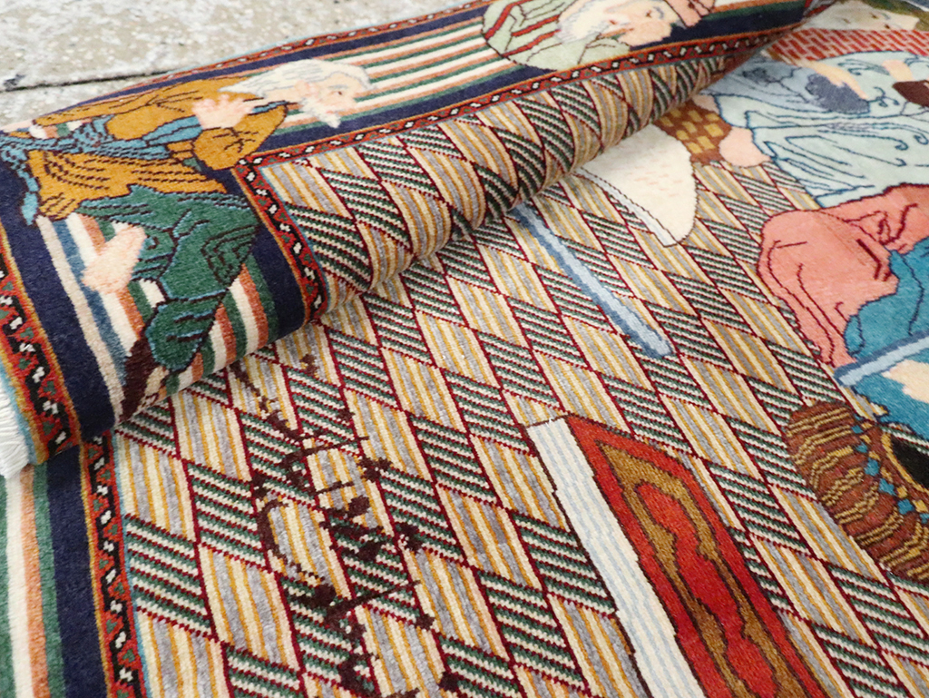 Vintage Persian Tabriz Pictorial Rug, No.28107 - Staging