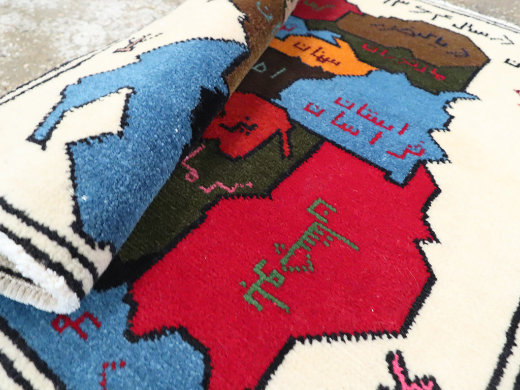 Vintage Persian Baluch Square Map Rug, No.28113 - Staging