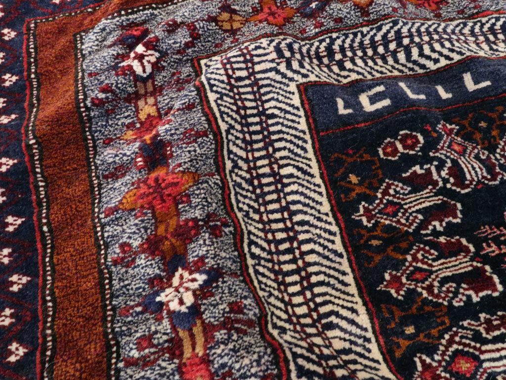 Vintage Persian Baluch Pictorial Square Rug, No.28120 - Staging