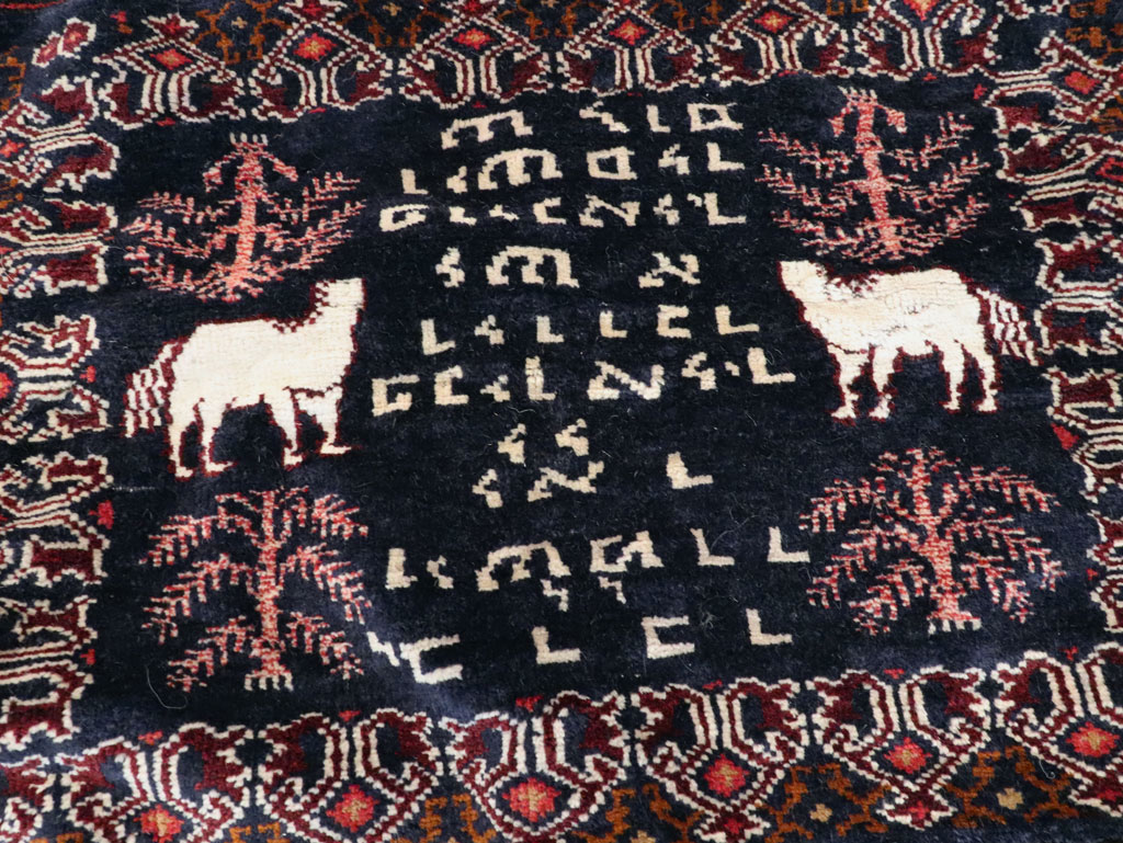 Vintage Persian Baluch Pictorial Square Rug, No.28120 - Staging