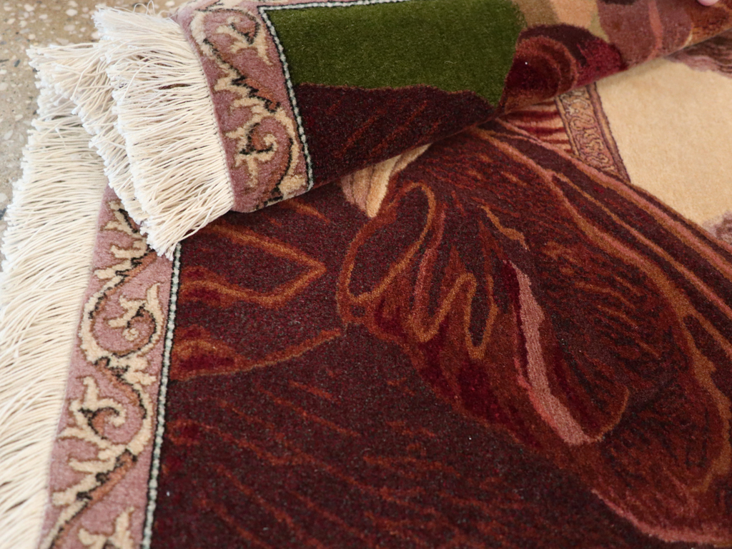 Vintage Persian Tabriz Pictorial Rug, No.28131 - Staging