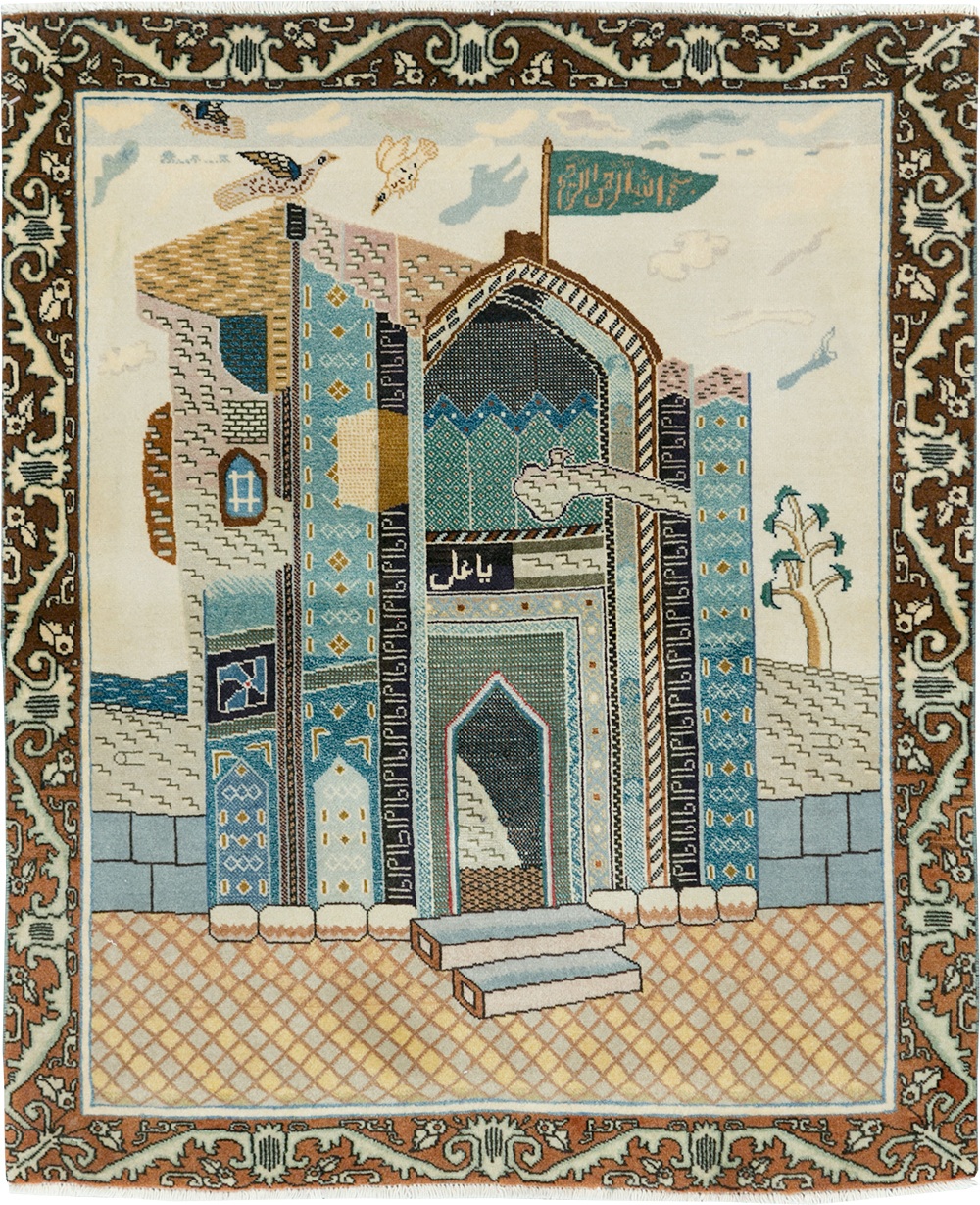 Vintage Persian Pictorial Tabriz Rug, No.28135 - Staging