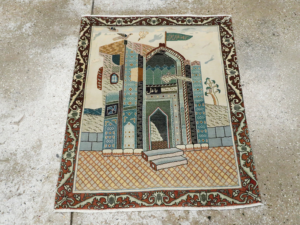 Vintage Persian Pictorial Tabriz Rug, No.28135 - Staging