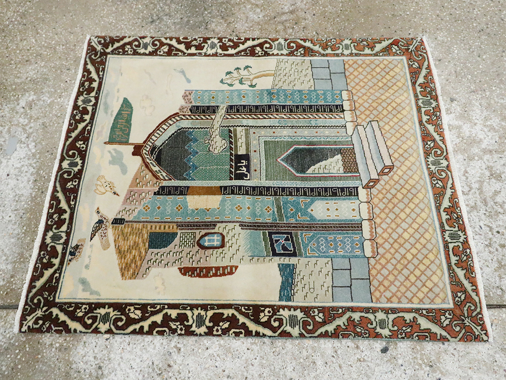 Vintage Persian Pictorial Tabriz Rug, No.28135 - Staging