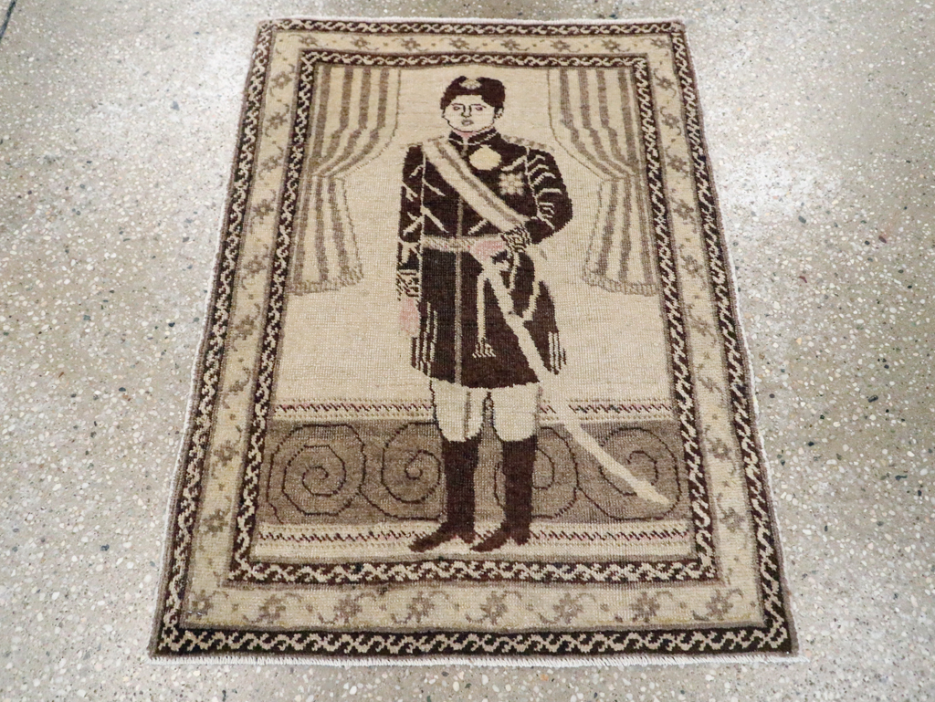 Vintage Persian Tabriz Pictorial Rug, No.28136 - Staging