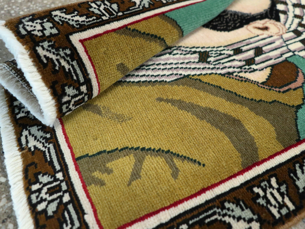 Vintage Persian Tabriz Pictorial Rug, No.28142 - Staging