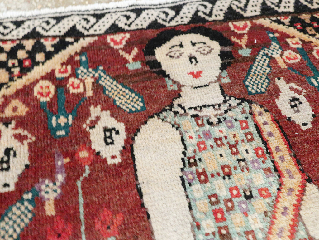 Vintage Persian Hamadan Pictorial Rug, No.28161 - Staging