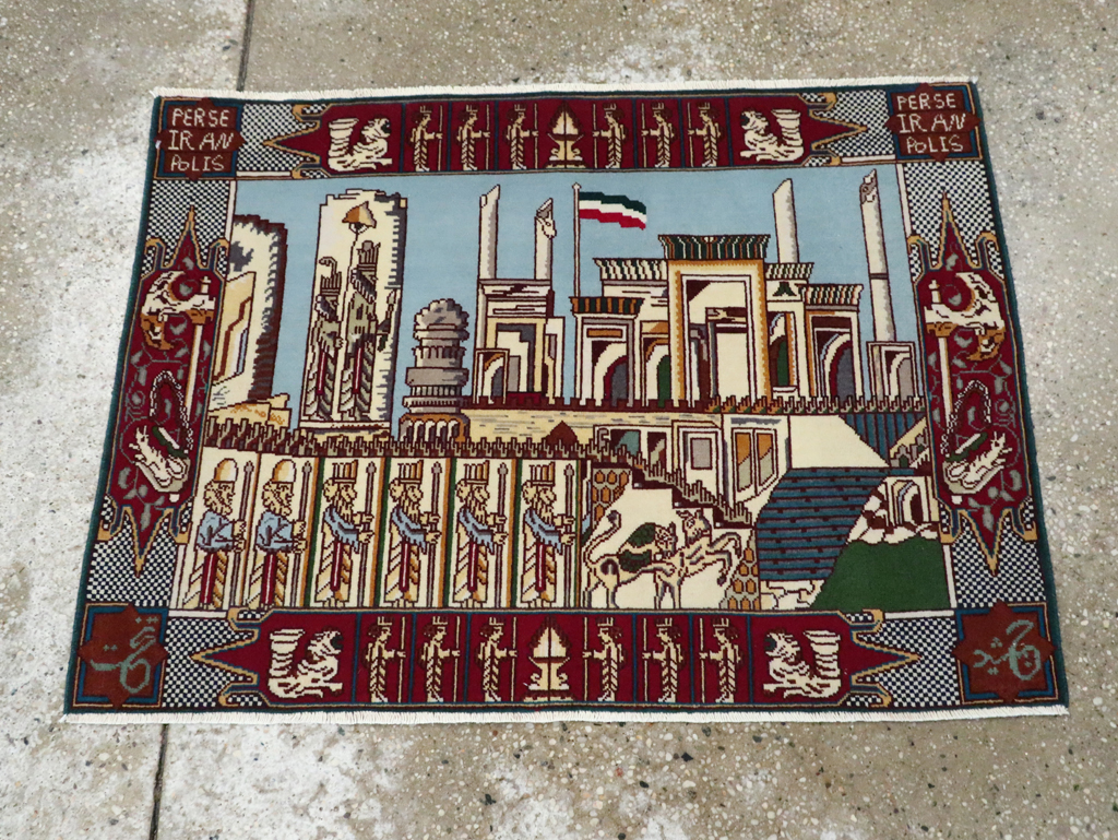 Vintage Persian Tabriz Pictorial Rug (Pair: 1 of 2), No.28163 - Staging