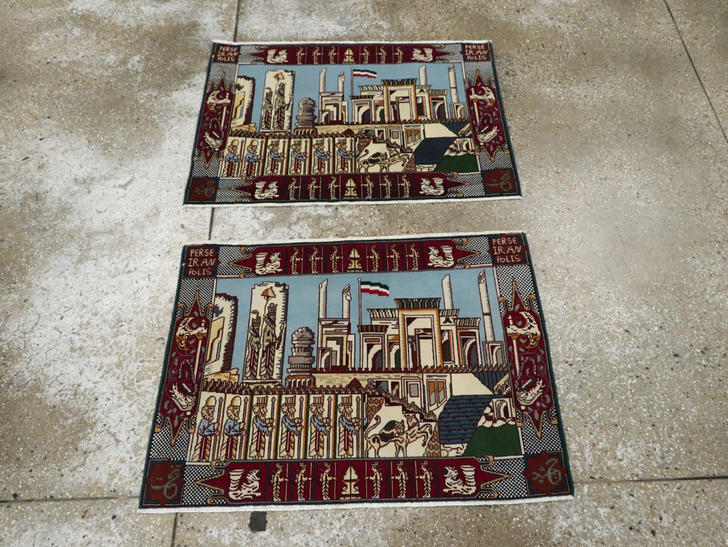 Vintage Persian Tabriz Pictorial Rug (Pair: 2 of 2), No.28164 - Staging