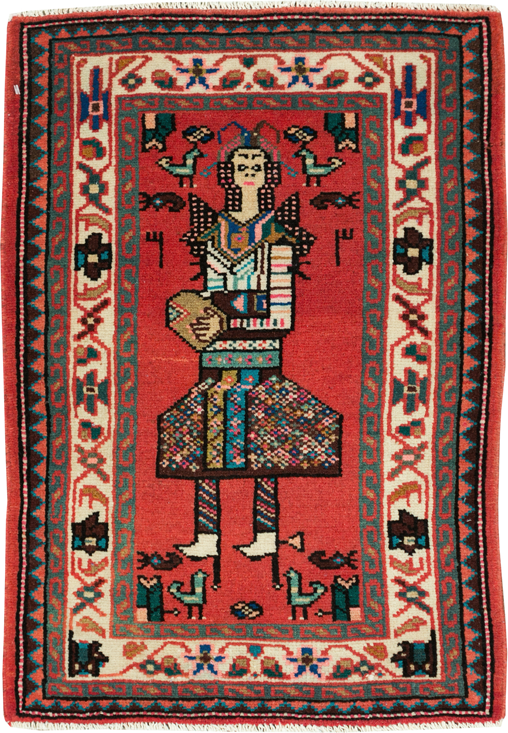 Vintage Persian Mahal Pictorial Rug (Pair: 1 of 2), No.28165 - Staging