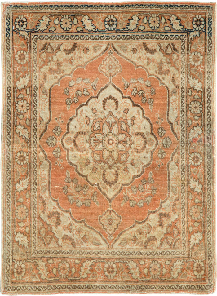 Vintage Persian Tabriz Throw Rug, No.28172 - Staging