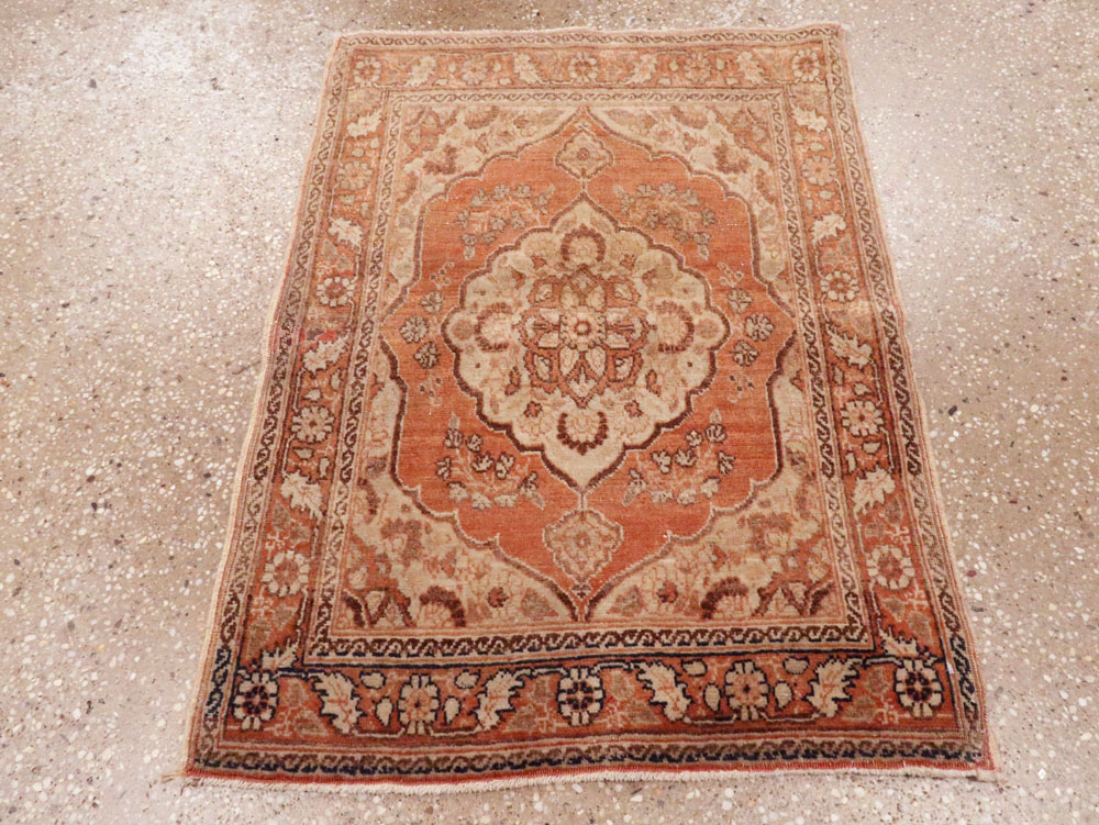 Vintage Persian Tabriz Throw Rug, No.28172 - Staging