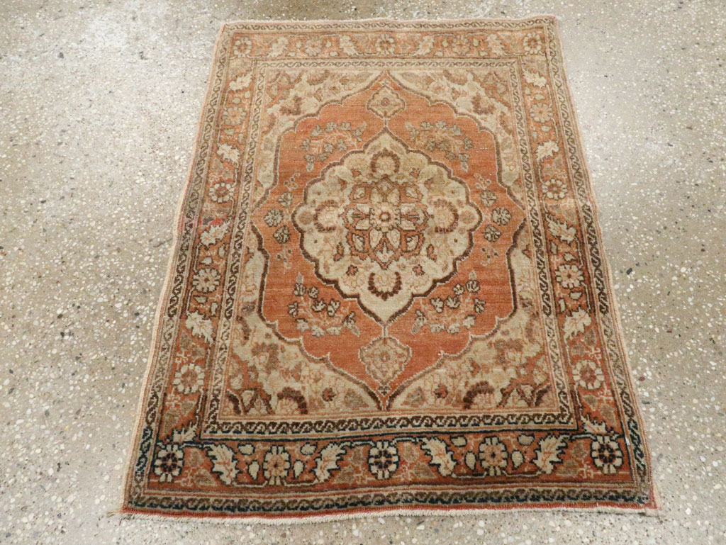 Vintage Persian Tabriz Throw Rug, No.28172 - Staging
